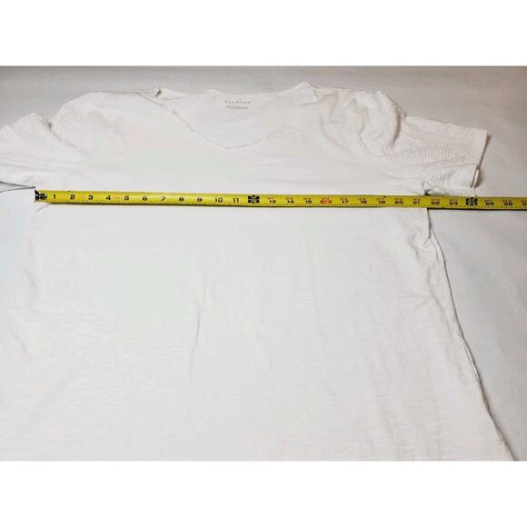 Talbots Womens XL White Top Short Sleeve Embroidery T-shirt 100% Cotton V-neck - Picture 7 of 9